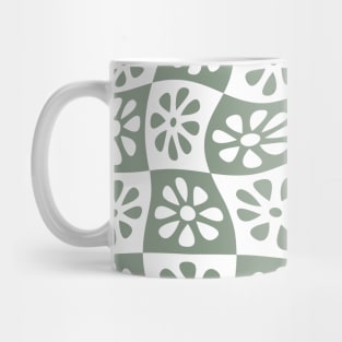 Sage Green Wavy Floral Checkers Mug